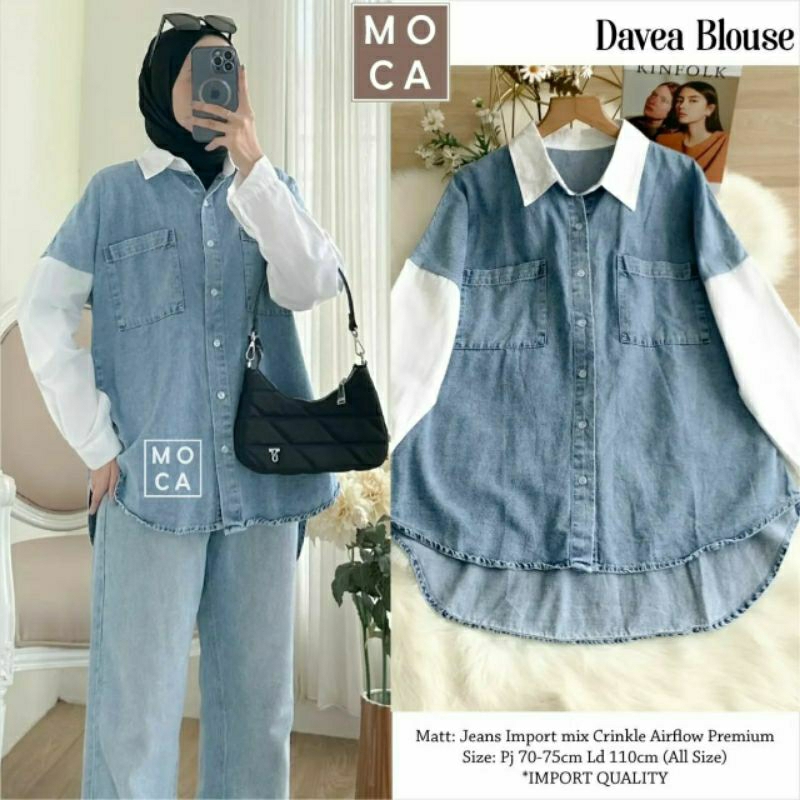 Davea Blouse, BLOUSE WANITA CANTIK MODIS FIT XXL LD 112 BAHAN JEANS WASH IMPORT MIX CRINCLE AIRFLOW PREMIUM TERMURAH OOTD KEKINIAN TERLARIS