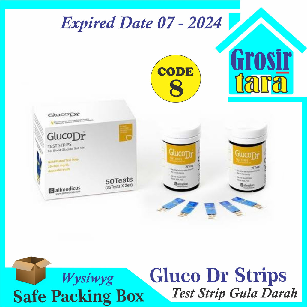 Strip Stik Gula Darah GlucoDr Strips Gluco Dr Code 8 Kode 8 Blood Glucose Bio Sensor