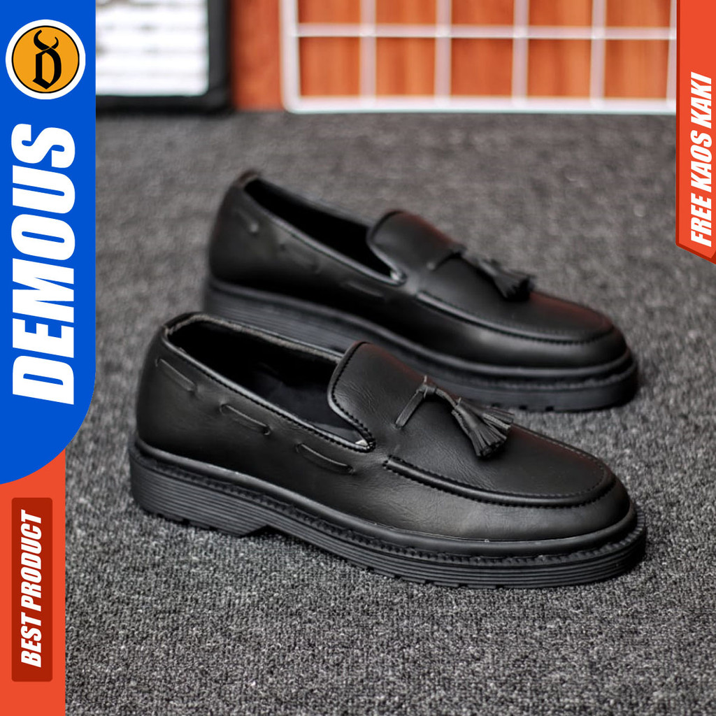 DEMOUS IZANA - Sepatu Loafers Docmart Pantofel Formal Pria Casual Kulit Hitam Kerja Pria