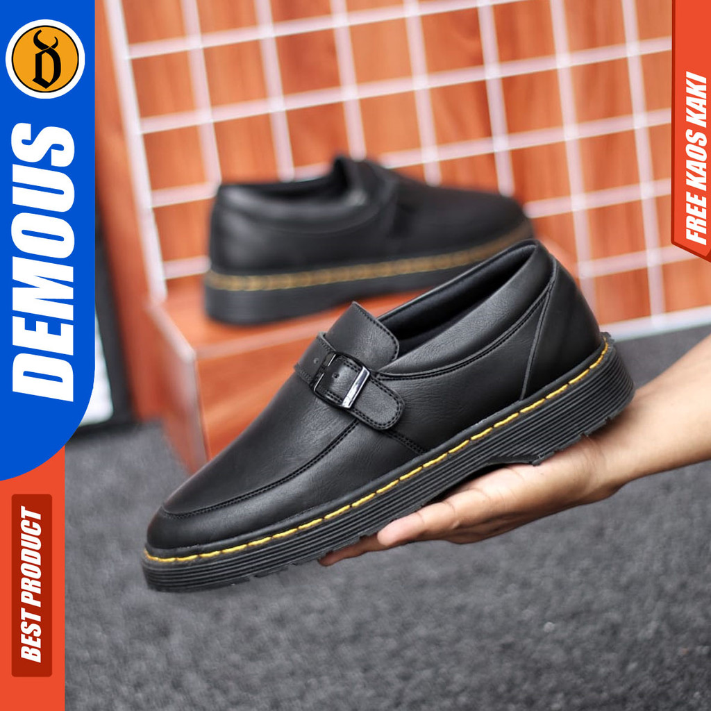 DEMOUS FLUTON - Sepatu Pantofel Formal Loafers Docmart Kerja Hitam Pria