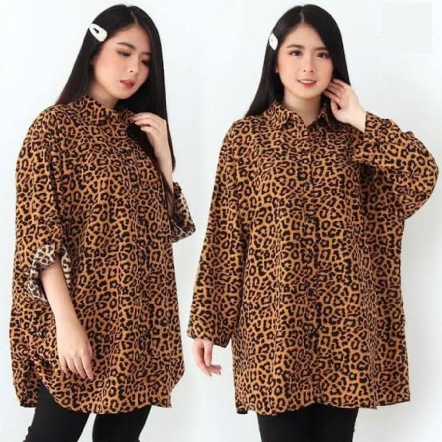 kemeja jumbo leopard ld 125 wanita lengan panjang model terbaru 2023