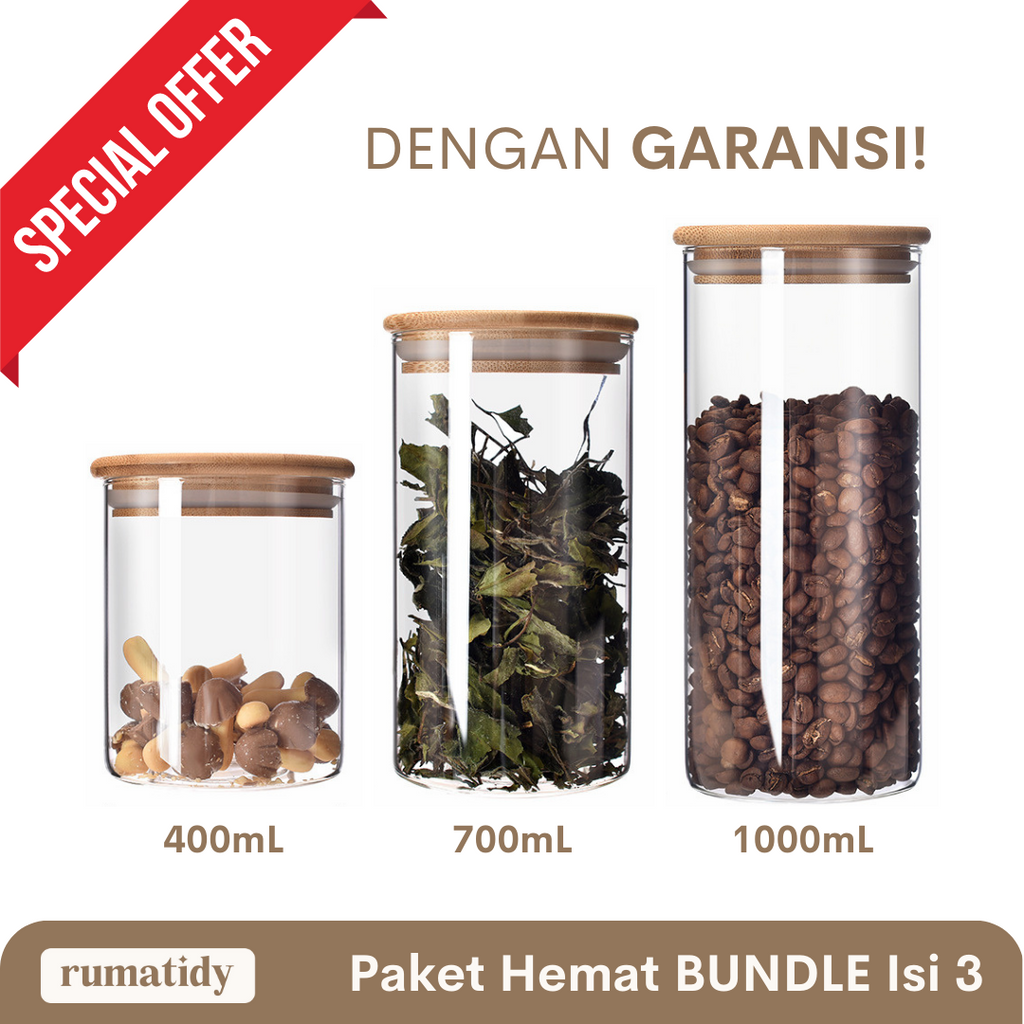 [DIAMETER 8.5cm] FULLSET Toples Snack Kaca Bulat Tutup Kayu Borosilicate Diameter 8.5cm Kedap Udara Makanan Tempat Penyimpanan Cereal Toples Kotak Bening Kontainer Makanan