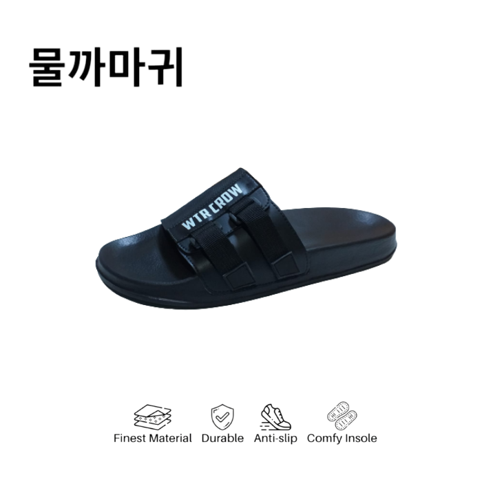 Sandal Slide Pria Slip On Simple Ringan Hitam