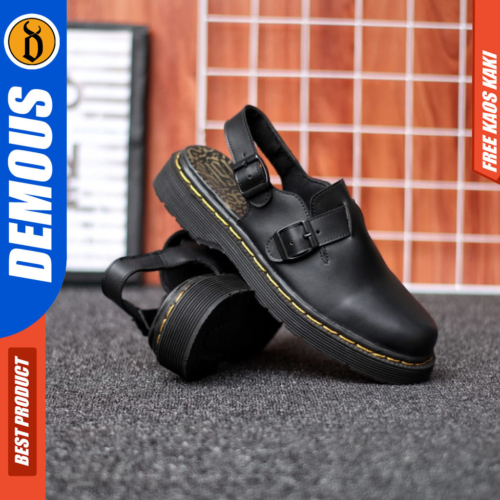 DEMOUS MIKASA - Sandal Sepatu Docmart Pria Sendal Slide Selop Pria Kulit PU