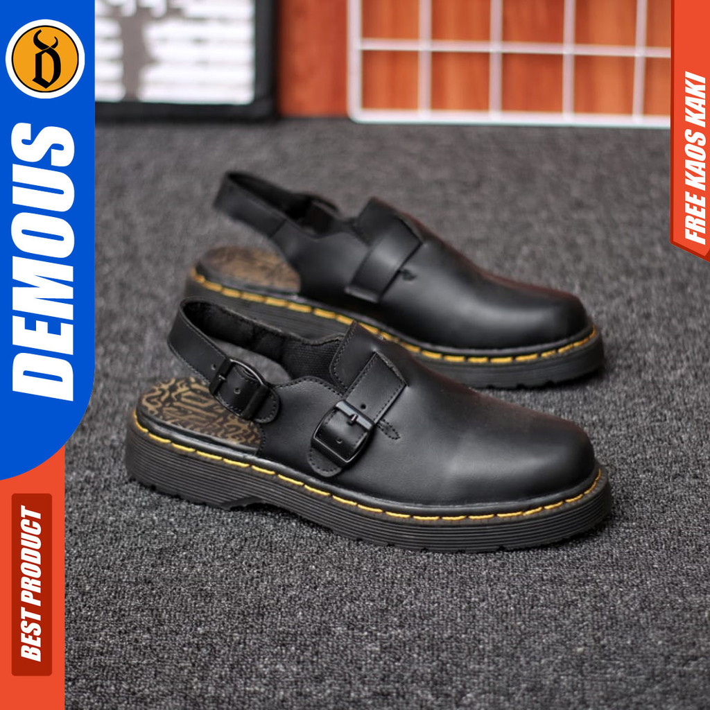 DEMOUS MIKASA - Sandal Sepatu Docmart Pria Sendal Slide Selop Pria Kulit PU