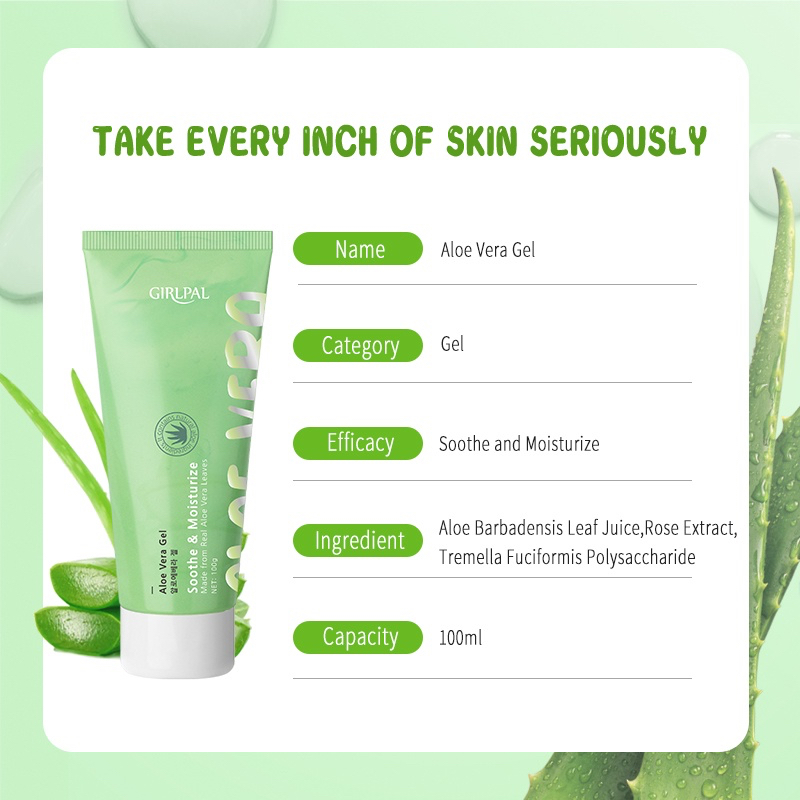 GIRLPAL Aloe Vera Gel China / Pelembab Wajah 100g / Soothe &amp; Moisturize Made From Real Aloevera Leaves / Melembabkan Menenangkan Kulit Moisturizing Hydrating Soothing Cream Kulit Tubuh / Skincare Face Body Care / Girl Pal Series Centella Asiatica Rose