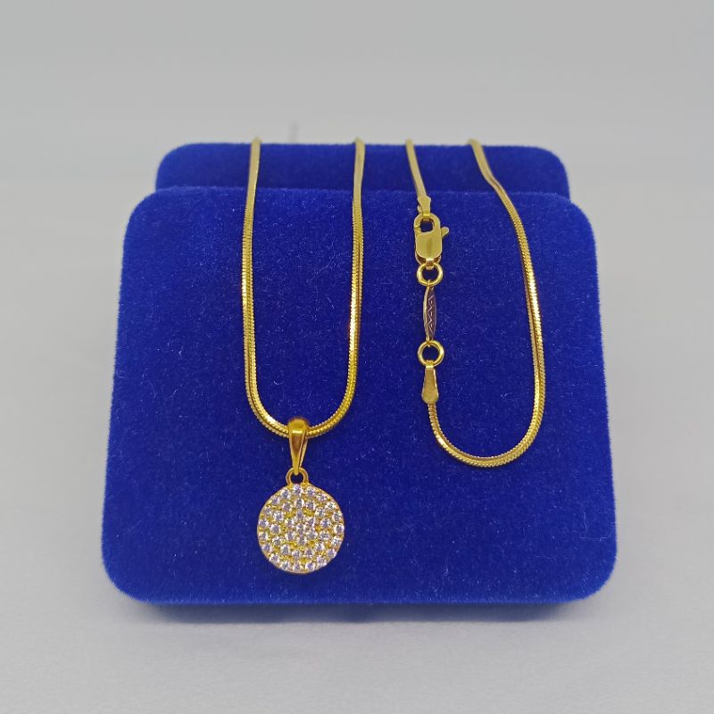 kalung rantai kasandra flexi+liontin bulat gepeng mp/perak asli silver 925 lapis emas/perhiasan fashion wanita terbaru