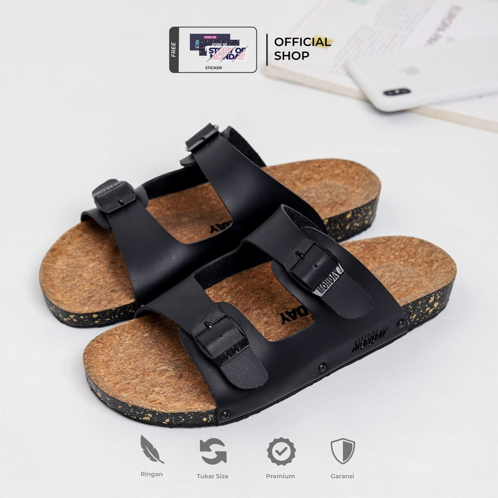 MNDY Official - Yuno Hazel - Sandal Selop Casual Kulit Coklat Pria