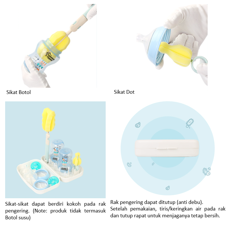 LIGERA Travel Portable Drying Rack with Bottle Brush Kotak Rak Pengering Botol Susu On-The-Go Sikat