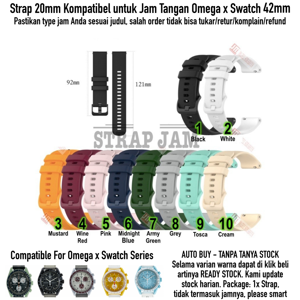 OYE 20mm Strap Omega X Swatch 42mm - Tali Jam Tangan Silikon Karet Lentur Nyaman