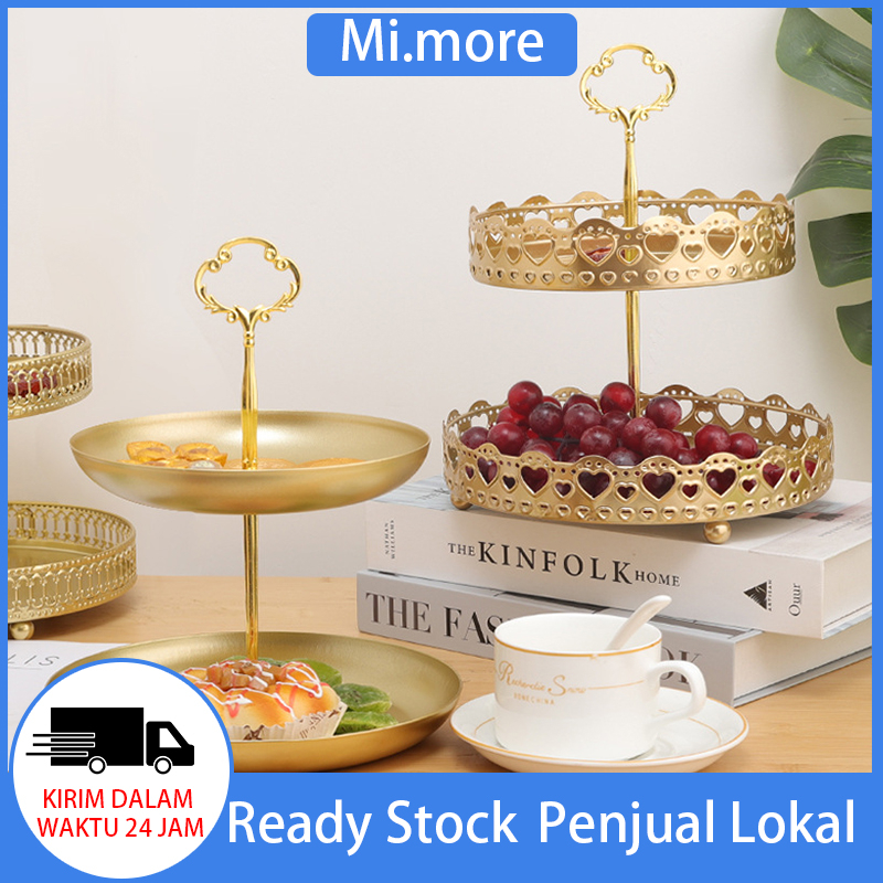 Mi.more  2Layer Fruit Tray Buah Snack Gold Storage Rack Pastry Fruit Cake Organizer Hollow Out Bedroom Countertop Decor