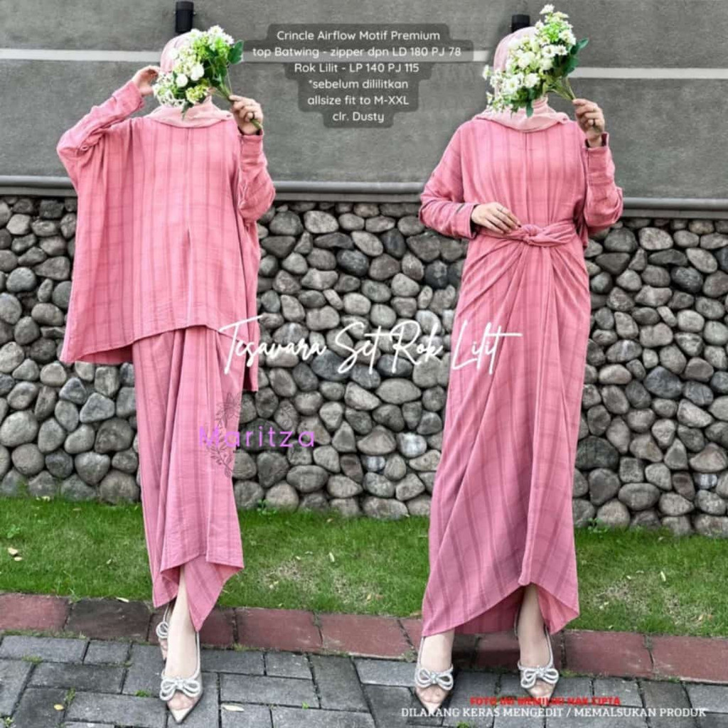 TSAVARA SETELAN / 30.5 / BAHAN CRINKLE AIRFLOW / TOP BATWING ALLSIZE JUMBO / FIT M-XXL / MARITZA