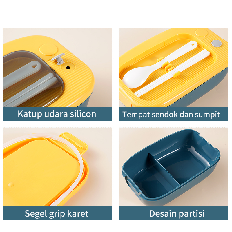 Letyeah &amp; Anantagt Lunch Box Kotak Bekal Anti Tumpah 2 Sekat Free Sendok Garpu Tempat Makan BPA Free Portable