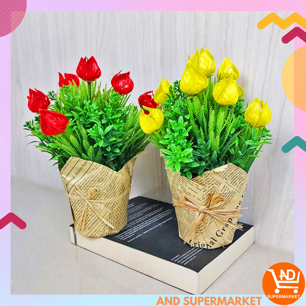 AND / COD / Pot Tanaman Bunga Hias Plastik Dekorasi Rumah Import Artificial Flower Murah PBP88