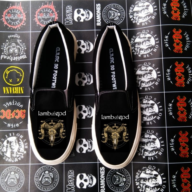 sepatu slip on LAMBOFGOD BLACK WHITE PREMIUM QUALITY NOBRAND