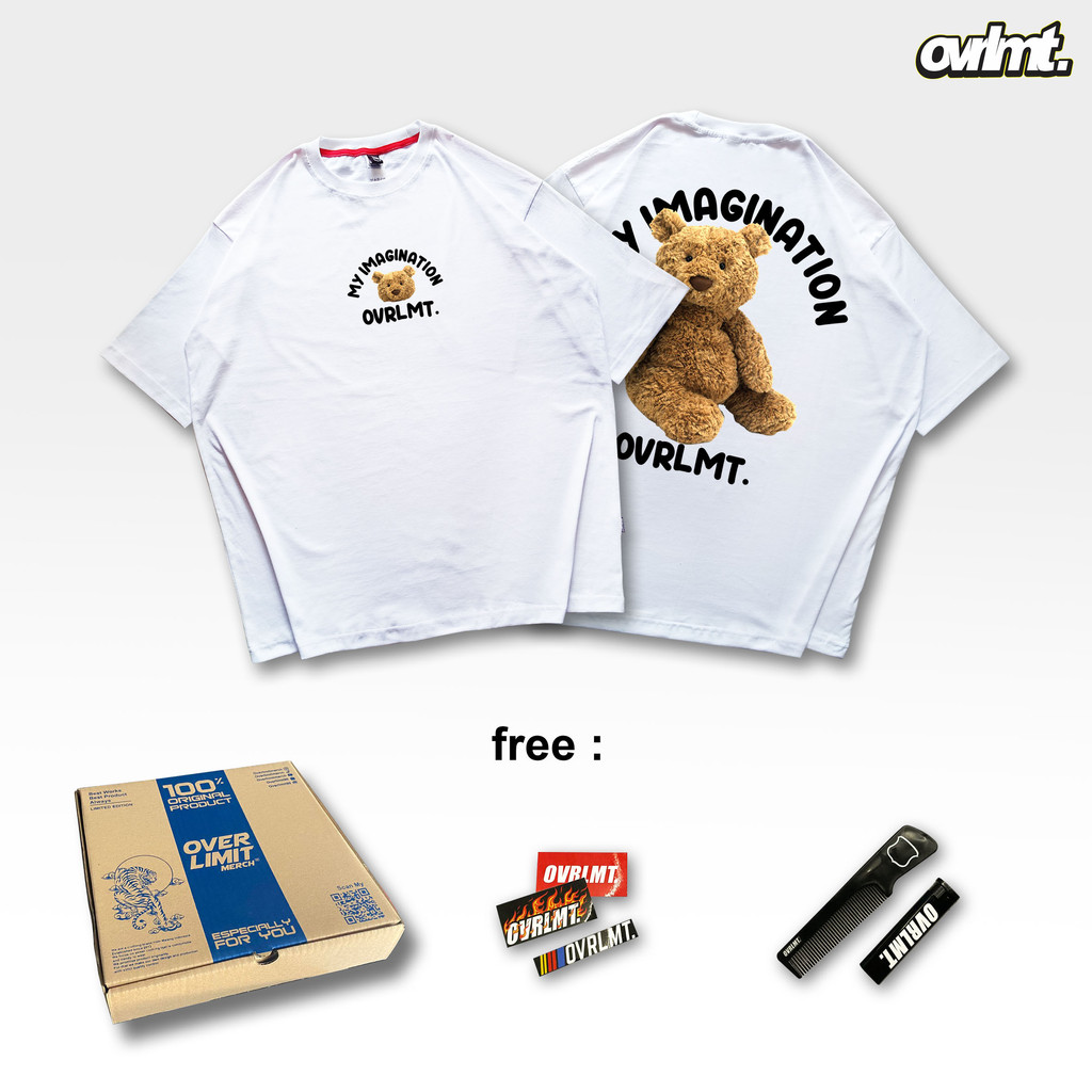 OVERLIMIT WHITE TEDDY IMAGINATION | T-SHIRT OVERSIZE | KAOS OVERSIZE | STREETWEAR | PUTIH