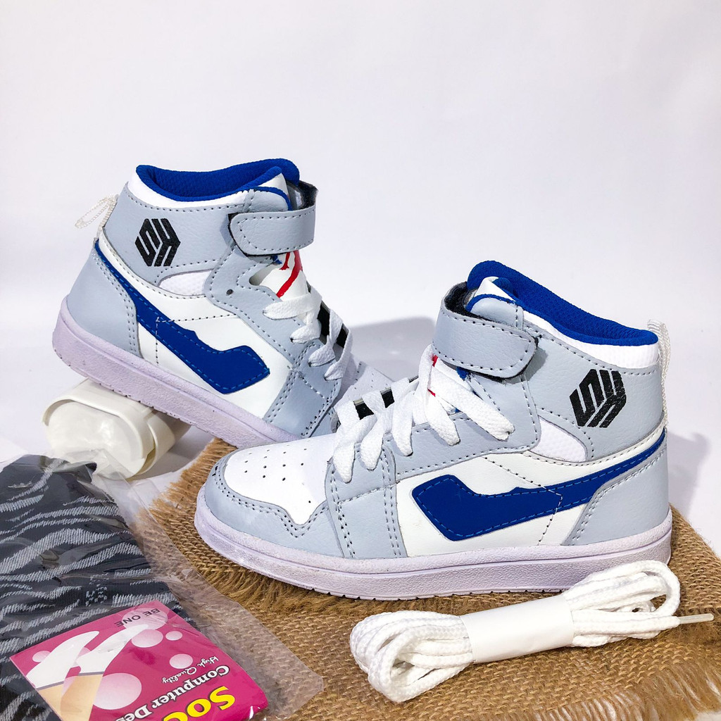 Sepatu Anak Sekolah N*ke Jordan Abu Lis Biru Sneakers Anak Laki Laki Perempuan