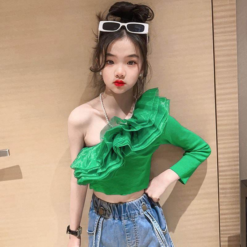 Setelan Anak Perempuan Teenager Crop Top One Shoulder