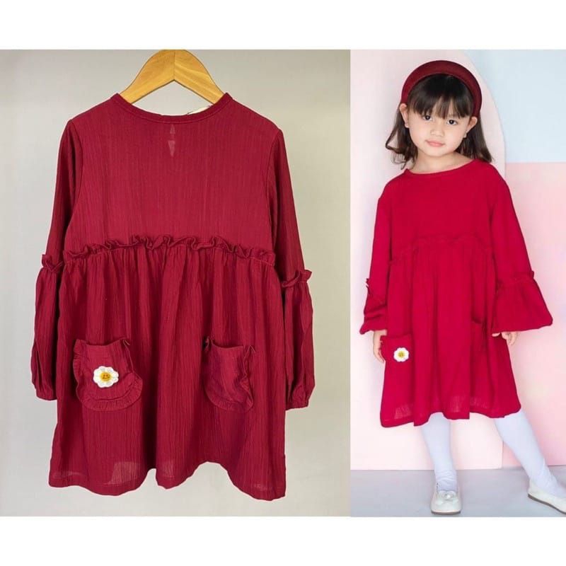 Tunik Anak Rayon Crinkle Lucuna Hawa  Warna Marun  2-10thn