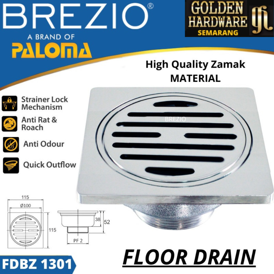 BREZIO FDBZ 1301 FLOOR DRAIN SARINGAN LANTAI WC KAMAR MANDI CHROME