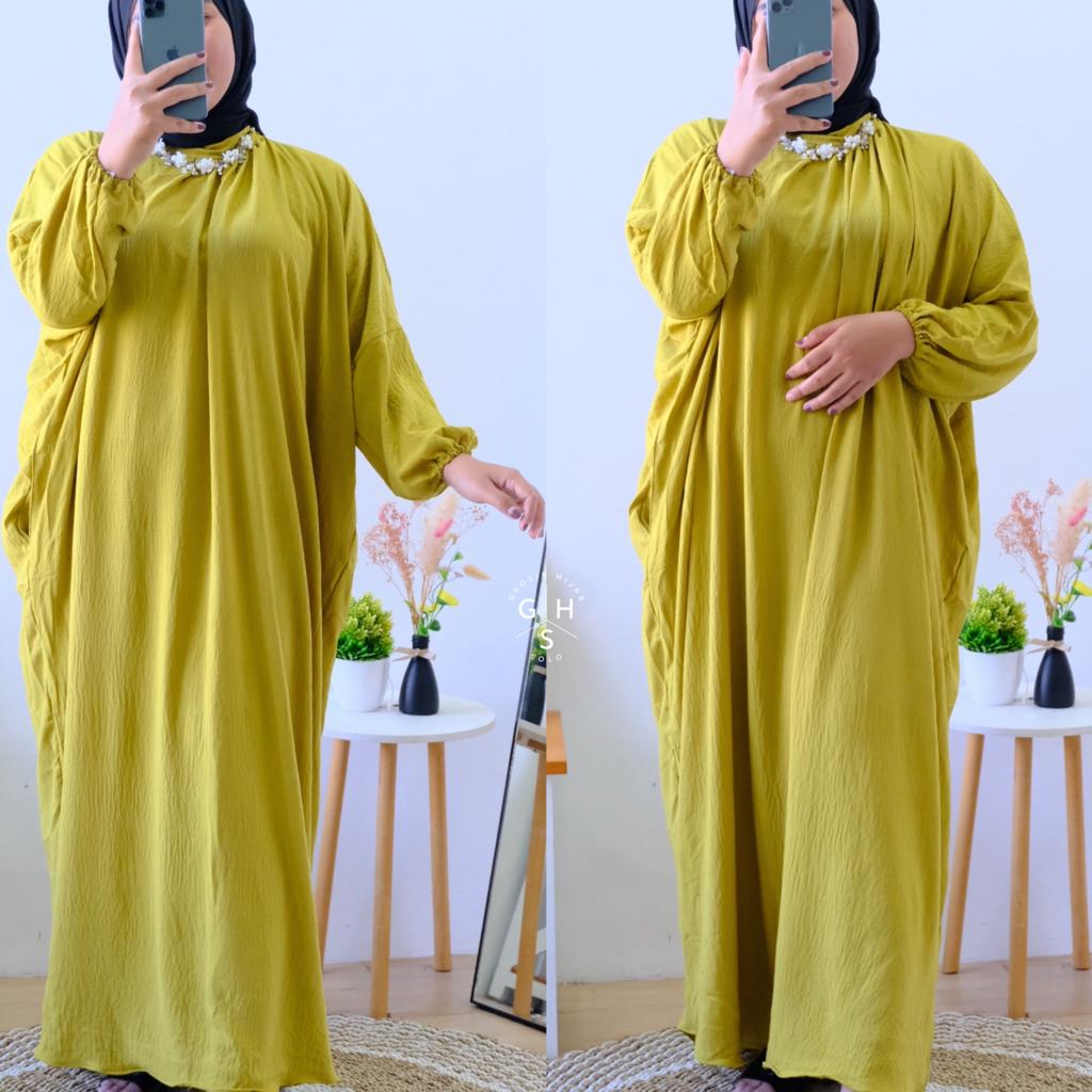 FABIOLA GAMIS KAFTAN OVERSIZE DRESS PANJANG ATASAN WANITA CRINCLE AIRFLOW PREMIUM(KJI)