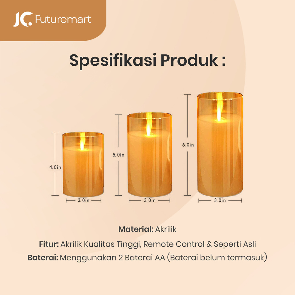 LILIN ELEKTRIK DEKORASI PAJANGAN SET 3 PCS TRIPLE LED CANDLE + REMOTE