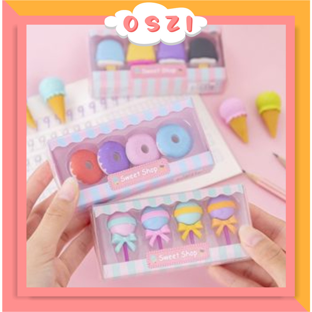 

OSZI Penghapus Set Cute / Penghapus Pensil Model Ice Cream Donat Lolipop / Penghapus Pensil Karakter Lucu S075