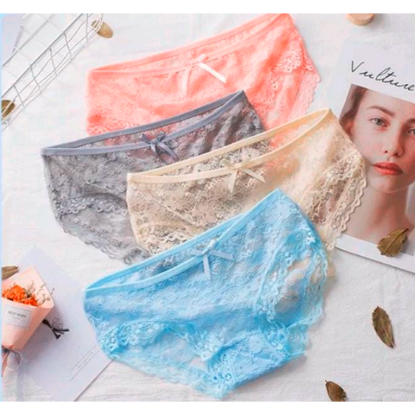 DHIO - CD brukat Women Bunga Panties Wanita Celana Pakaian sexy polos lace