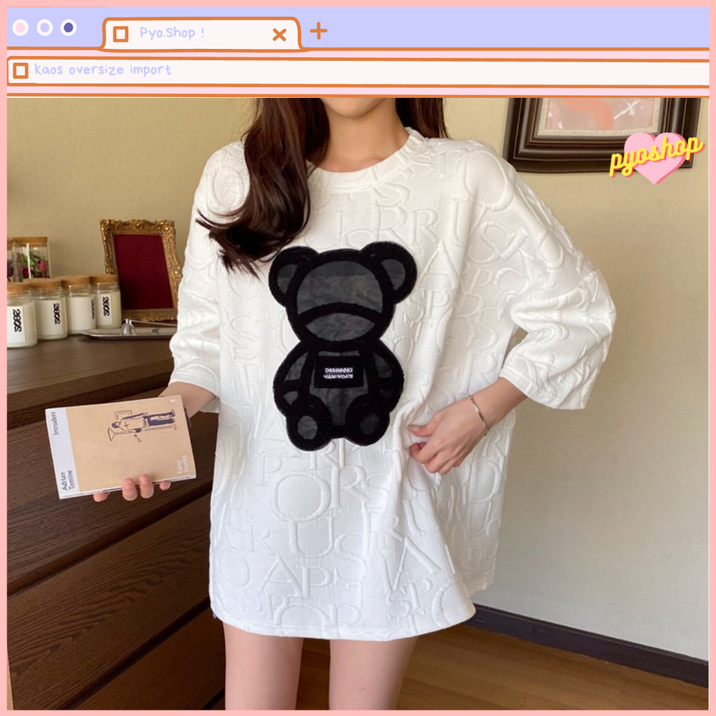 Oversize Kaos Import Lengan Pendek Motif Bear Timbul