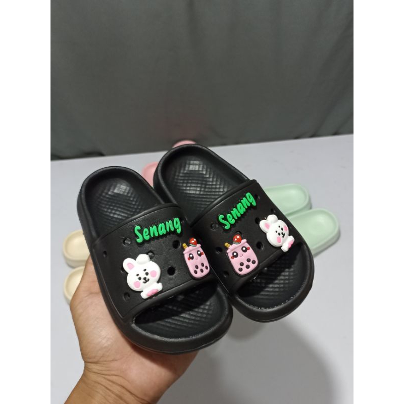 (COD) Sandal Selop Karet Anak HAPPY Variasi Mainan/ Sandal Selop Karakter anak Size 24-29