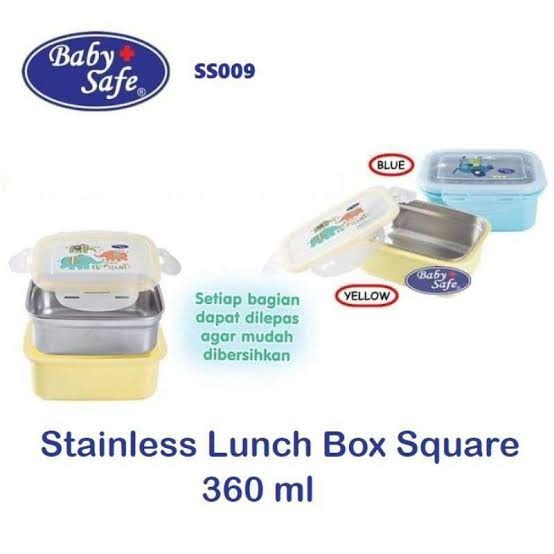 Baby safe SS009 Stainless Lunch Box Square 360ml / tempat bekal / lunch box / tempat bekal stainless / tempat makan / tempat bekal anak