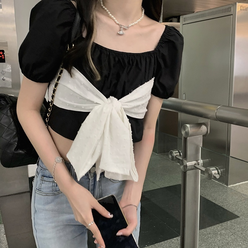 MOOGU ♡ blouse korea temperamen crop top wanita atasan