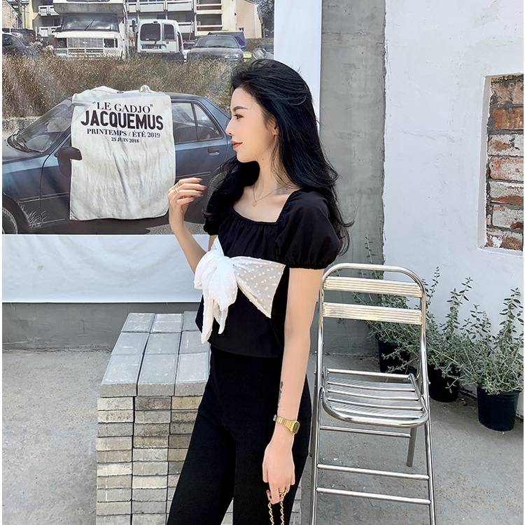 MOOGU ♡ blouse korea temperamen crop top wanita atasan