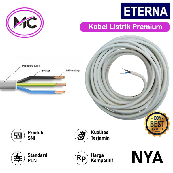 Kabel Listrik Kawat Tembaga Eterna 2x0,75 2x1,5 3x1,5 Premium Cable Kawat Tunggal Per Meter