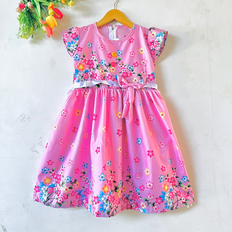 Dress anak 5 6 7 8 9 10 tahun gaun anak perempuan cewek motif bunga free tas ( dress harumi tas )