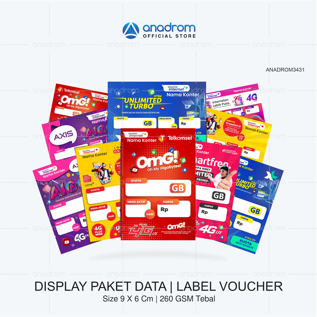 

[25 pcs] Display Paket data | Display Label Voucher | Display Konter | 1 Pack Isi 25 pcs |Anadrom 3431