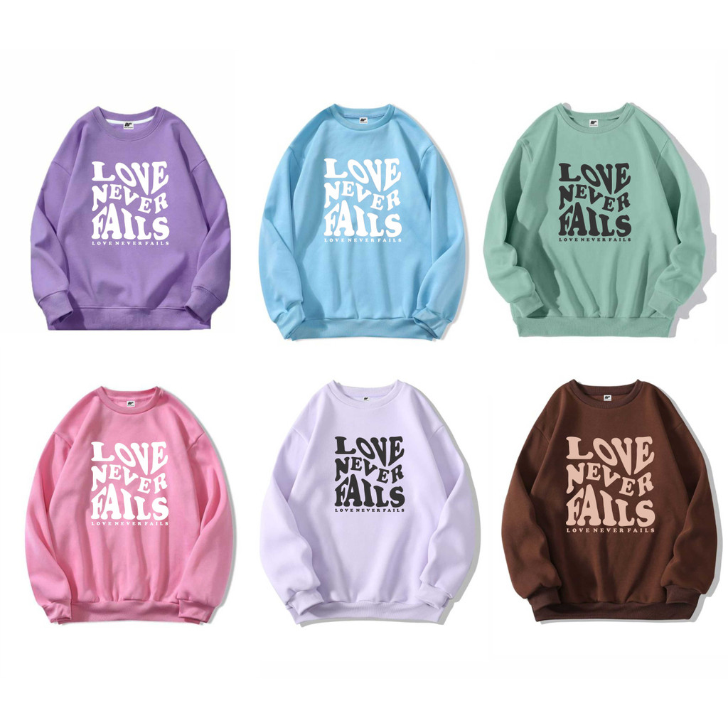 NVR CLOTHING Sweater Love Never Fails Crewneck Basic Sweatshirt Pria Wanita terlaris