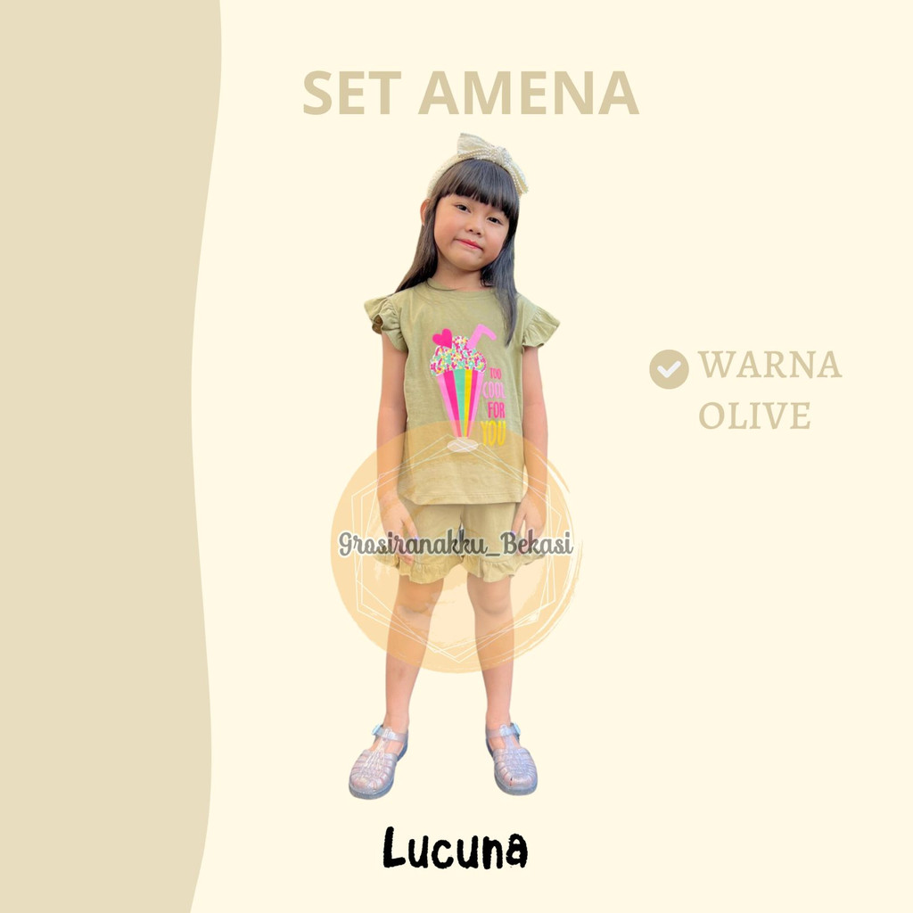 Setelan Anak Cewek Amena Lucuna Warna Olive Size 1-5 Thn