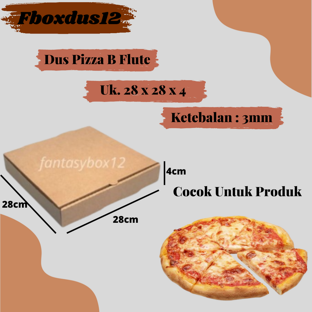 

(28X28X4 CM) BOX KARDUS PACKING PIZZA / BAJU MURAH BARU (MINIMAL ORDER 10 PCS)