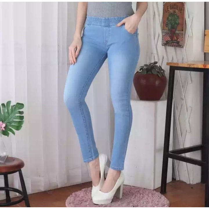 Celana Jegging Jeans Karet Pinggang Slimfit | Celana Cewek Legging