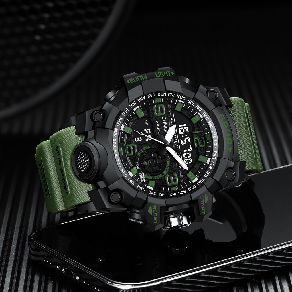 Sunlifex Jam Tangan Pria D002 Original Olahraga Jam Digital Multifungsi Tali Silikon Jam Tangan Cowok-3