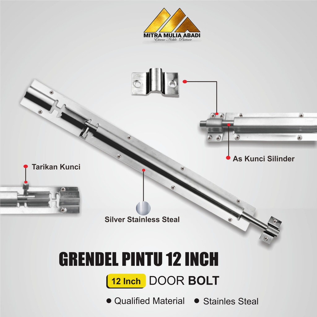 Grendel Slot Pintu Jendela 12 Inch l 30 cm l Selot Stainless + Skrup