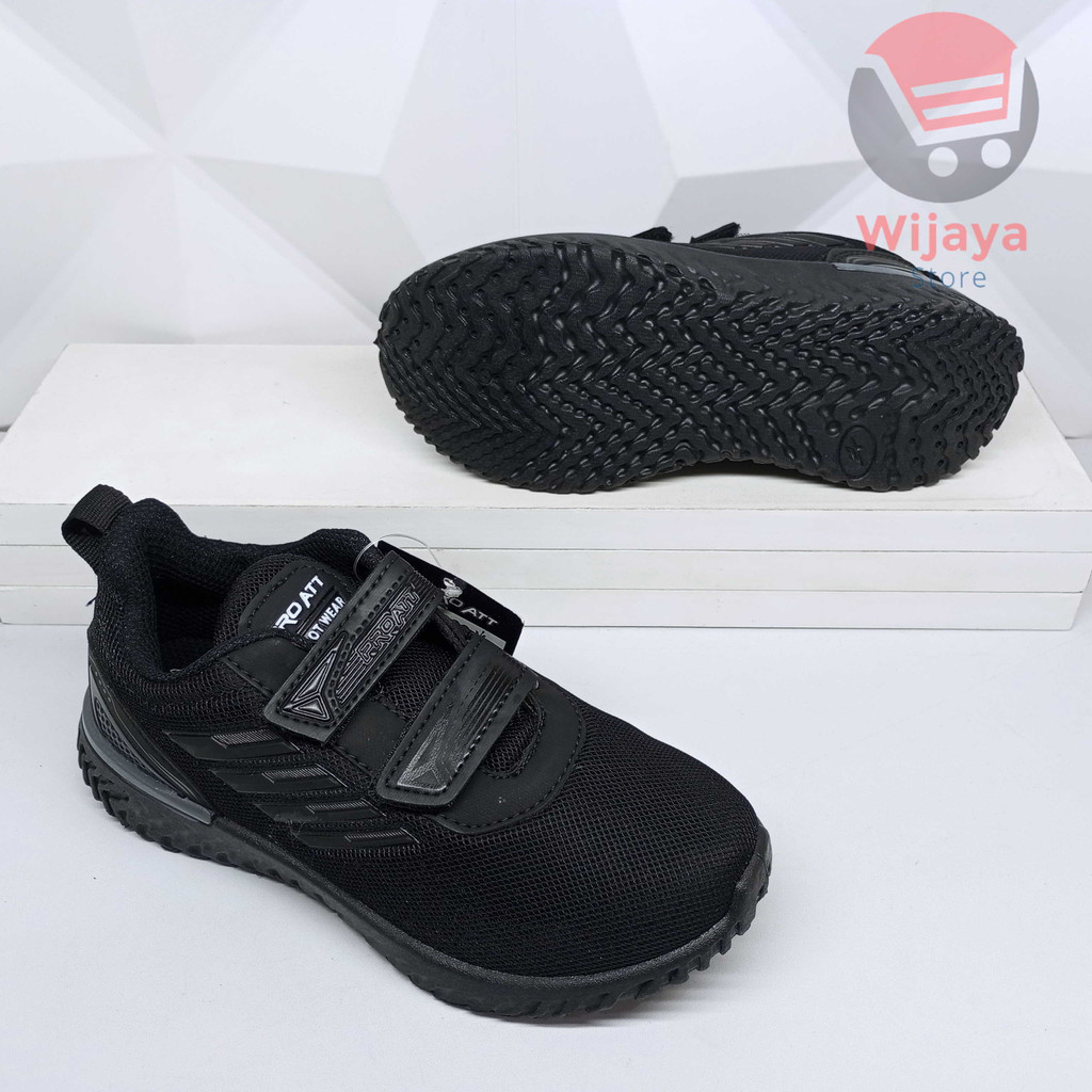 Sepatu Sekolah Pro Att 31-34 Sneaker Anak Hitam Polos Putih dengan Strap Velcro yang Praktis PI 600 TEC 890 PC 950 NT 592 PA 700