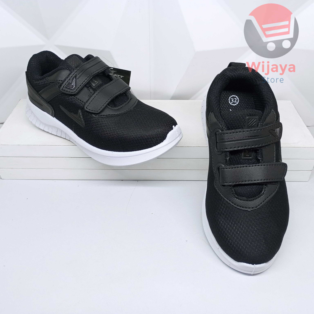 Sepatu Sekolah Pro Att 31-34 Sneaker Anak Hitam Polos Putih dengan Strap Velcro yang Praktis PI 600 TEC 890 PC 950 NT 592 PA 700