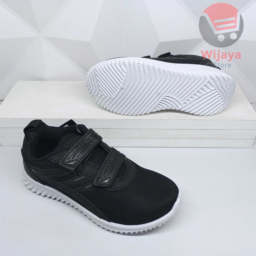 Sepatu Sekolah Pro Att 31-34 Sneaker Anak Hitam Polos Putih dengan Strap Velcro yang Praktis PI 600 TEC 890 PC 950 NT 592 PA 700