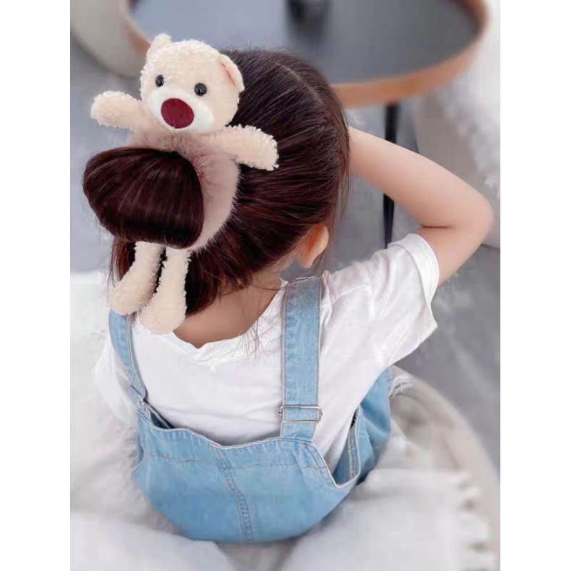 Ikat Rambut Scrunchie Bulu Korea Plush Bear Fluffy Faux Fur Ball Scrunchies Ikat Rambut Korea Boneka Beruang