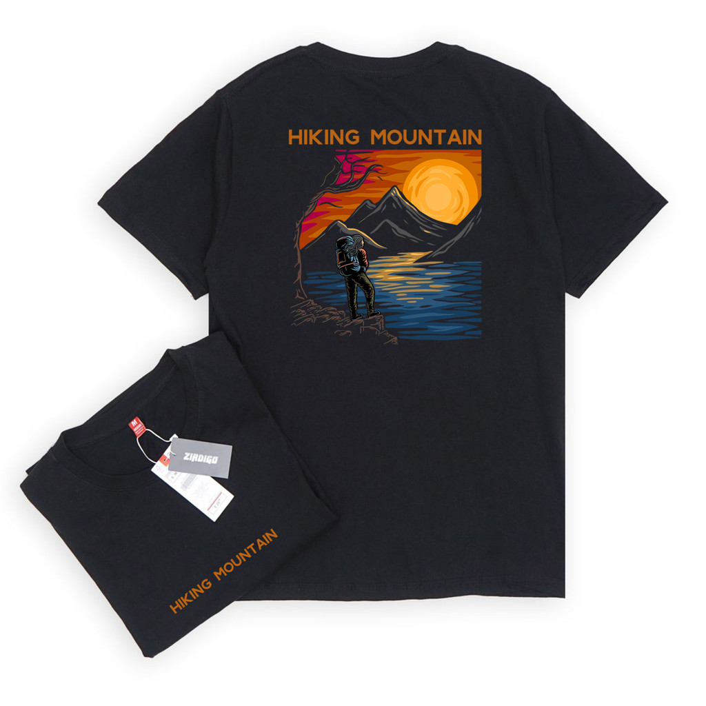 Zirdigo Kaos Distro Hiking Mountain debe Lengan Pendek Print Quality Baju Pria-Hitam