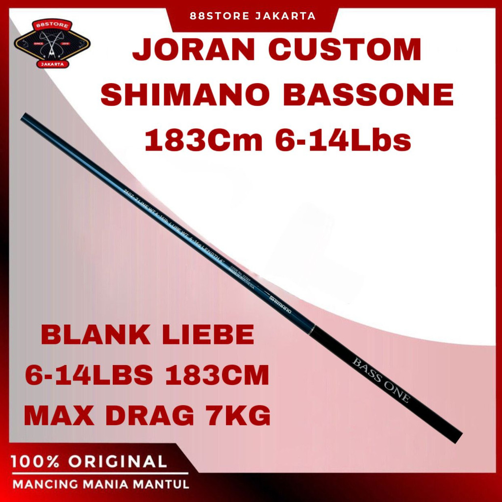 88storejakarta joran custom shimano bassone 6-14lbs max drag 7kg free tas joran shimano