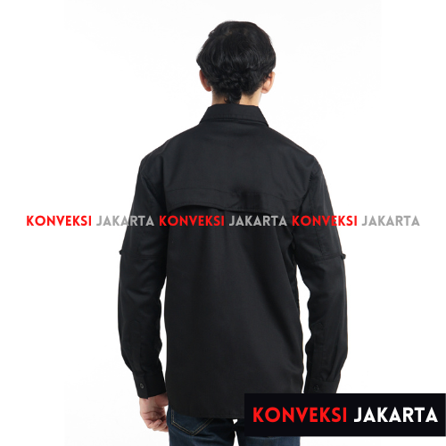 Baju Kemeja Tactical Lengan Panjang Pria - Seragam Pakaian Kerja Dinas Lapangan Outdoor Gunung Warna Hitam Black - Konveksi Jakarta Official