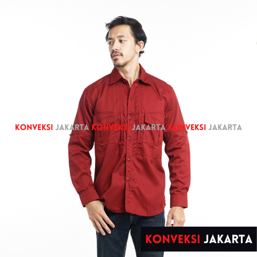 Baju Kemeja Tactical Lengan Panjang Pria - Seragam Pakaian Kerja Dinas Lapangan Outdoor Gunung Warna Maroon - Konveksi Jakarta Official